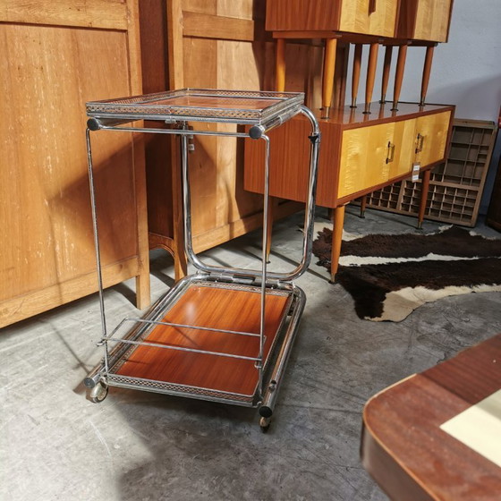 Image 1 of Chariot de bar vintage, chariot à boissons, chariot de majordome, chariot de service