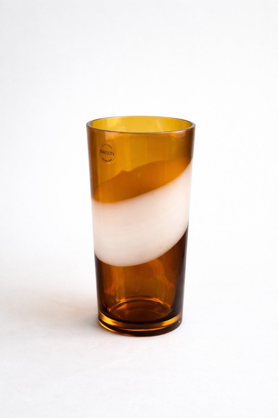 Image 1 of Authentische Carlo Nason Murano-Vase – Signiert & Originalverpackung – Bernsteinfarbenes Kunstglas – Italien