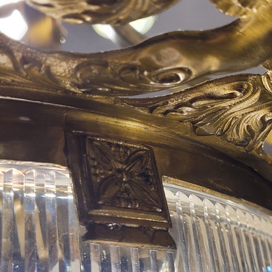 Image 1 of Deckenleuchte, vergoldete Bronze und geschliffenes und mattiertes Kristallglas, Jugendstil, 1930er Jahre – Frankreich