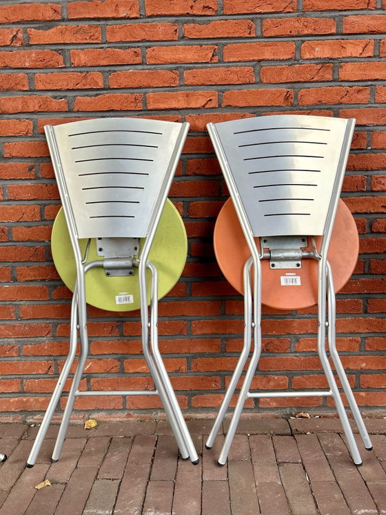 Quattro sedie pieghevoli vintage postmoderne disegnate da Rutger Andersson, Metallo, Legno, Verde (foto 12 di 15)