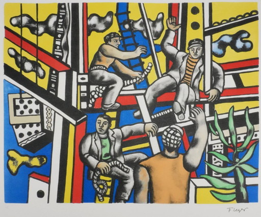 Fernand Leger : Les Constructeurs Au Palmier, Lithographie Signée – lithos zeefdrukken, Paper (photo 2 of 11)
