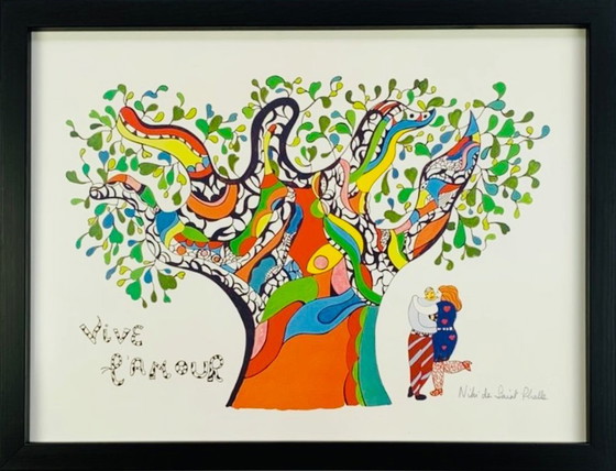 Image 1 of Niki de Saint Phalle: "Vive l'amour". Firma sulla lastra. In una pregiata cornice in legno con vetro acrilico anti