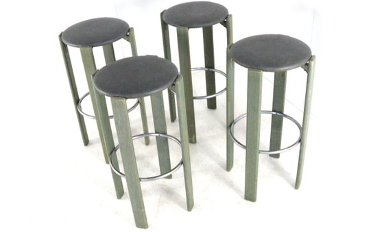 Set 4 Bruno Rey per Kusch & Co Sgabelli da bar vintage, Legno, Metallo, Verde, Modern (foto 9 di 15)