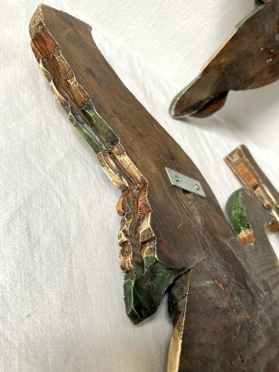 Trio di anatre germano reale in legno intagliato e dipinto, Decorazione murale, Decorazioni murali, Verde (foto 19 di 19)