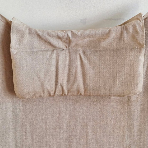 Image 1 of Poltrona pieghevole vintage giapponese, anni '70, in acciaio cromato e arancione e tela di iuta.