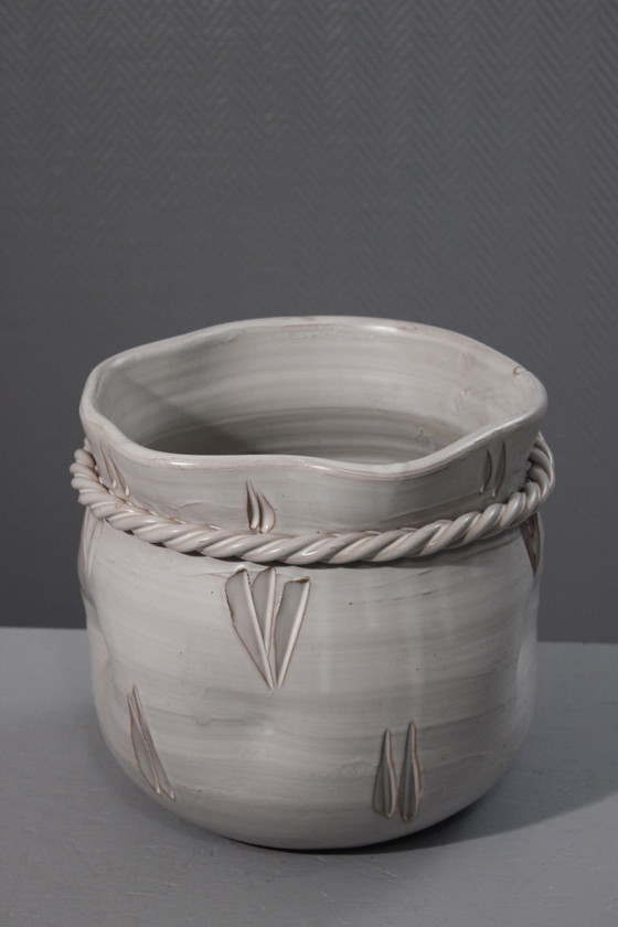 Image 1 of Very large glazed ceramic pot cover forming a purse France 20th century