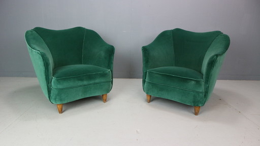 Paire de fauteuils en velours dans le style de Gio Ponti, Italie, années 1940