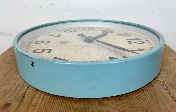 Image 1 of Gran reloj de pared industrial azul de Chronotechna, década de 1950