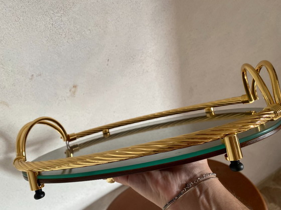 Plateau de service vintage Scalella Firenze en loupe de bois plaqué or 24 carats – 36 cm (photo 12 of 15)