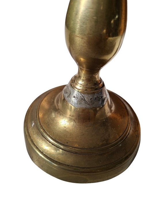 Image 1 of Paar antieke messing kandelaars - Klassieke stijl, hoogte 21 cm