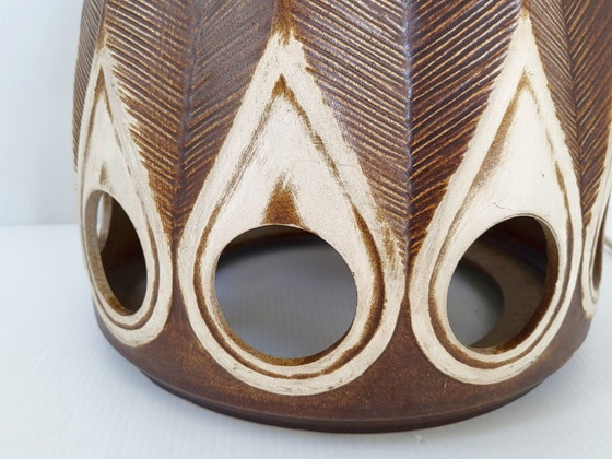 Image 1 of Vintage 1960s ceramic table or floor lamp with feather motif, West Germany, 1960s