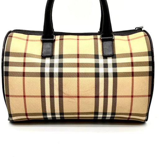 Sac à main Mini Boston Burberry en PVC et cuir à motif Nova Check