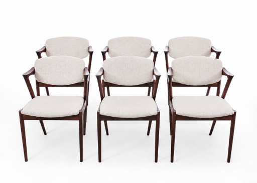 Set van 6 Scandinavische stoelen in Rio palissanderhout, model 42 – eetkamerstoelen, Wood