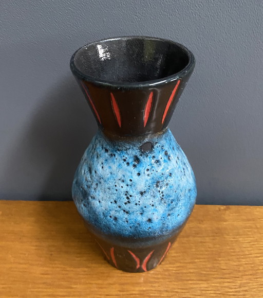 Vase de l'Allemagne de l'Ouest par Scheurich modèle 523-21 bleu, noir et rouge