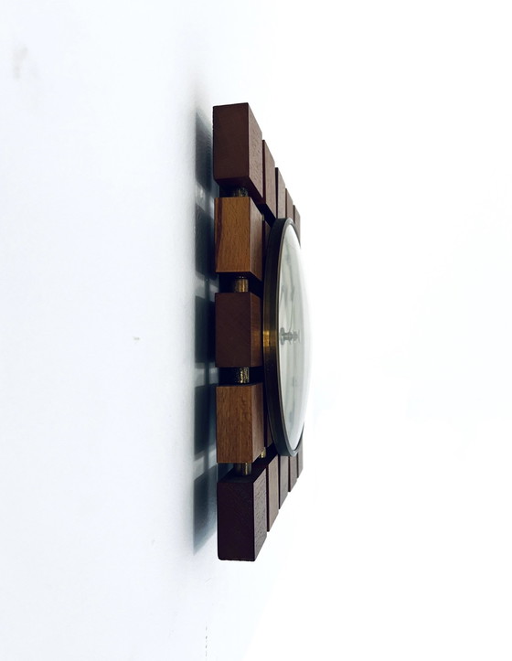 Image 1 of Vintage teak & brass wall clock '70s
