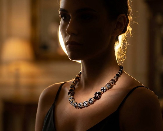 Image 1 of Murano glazen halsketting met 24-karaats bladgoud – Murrine – Aventurijn