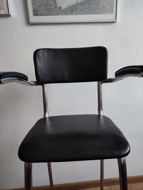 Image 1 of Vintage Children's Barber Chair 1950 Gispen Style Chrome & Black Barber Chair Children