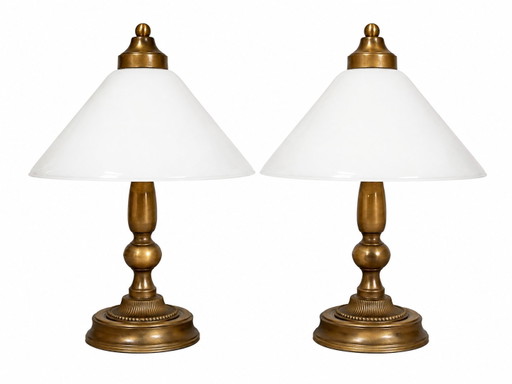 Pair of vintage 70s bedside lamps – brass and glass