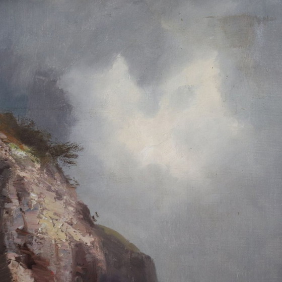 Image 1 of Seascape with Cliff, Oil Painting on Canvas, Italy 20th Century