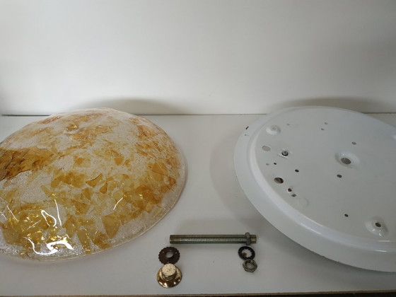 Image 1 of Rare Massive design 70s 'gold leaf' effect ceiling lamp (probably Murano glass).