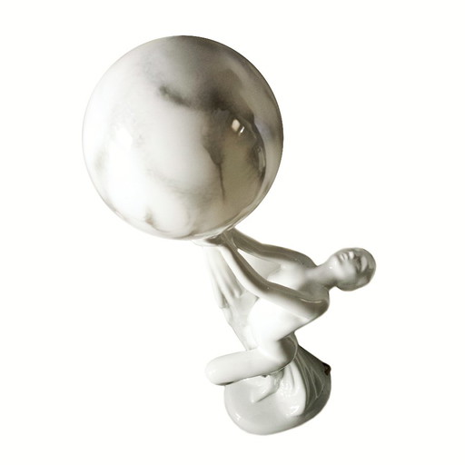 Art Deco Ceramic & Opaline Glass Table Lamp, 1950s