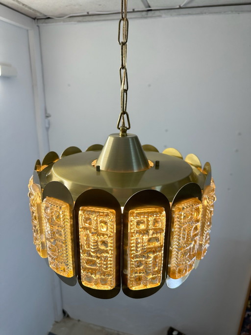 Lampada a Sospensione Plafoniera Vintage Vitrika Vetro Ghiaccio Anni '60 Danimarca