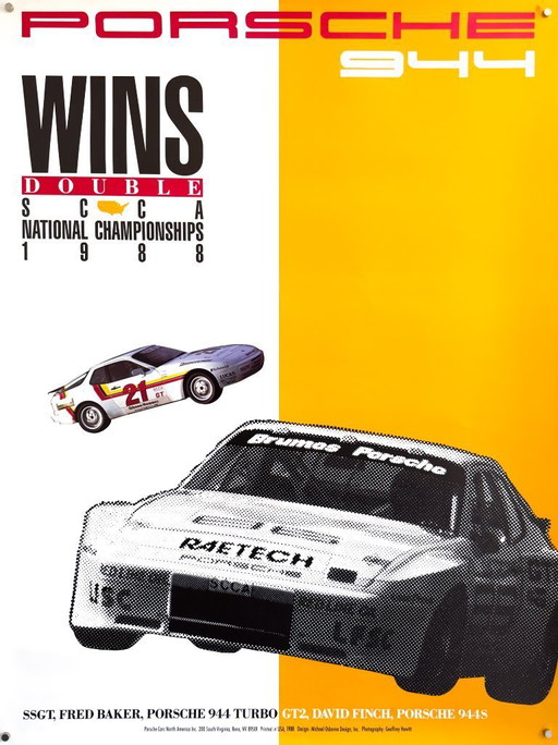 🏁 Porsche 944 — Double SCCA National Championships – 1988 – Original Poster | Michael Osborne | Screenprint | 102 × 76 cm | USA
