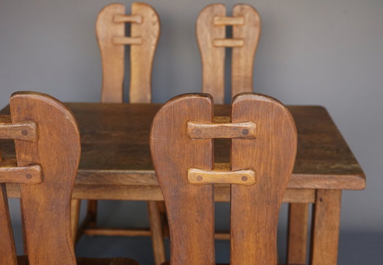 Image 1 of Set da pranzo brutalista in rovere massiccio di De Puydt, Belgio. 1970s