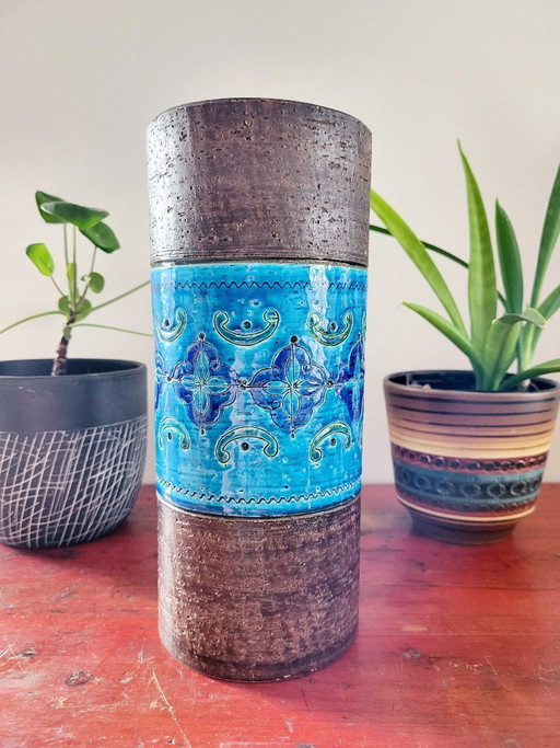Bitossi glazed ceramic vase, Riminini decor, Aldo Iondi, 1960s in Italy