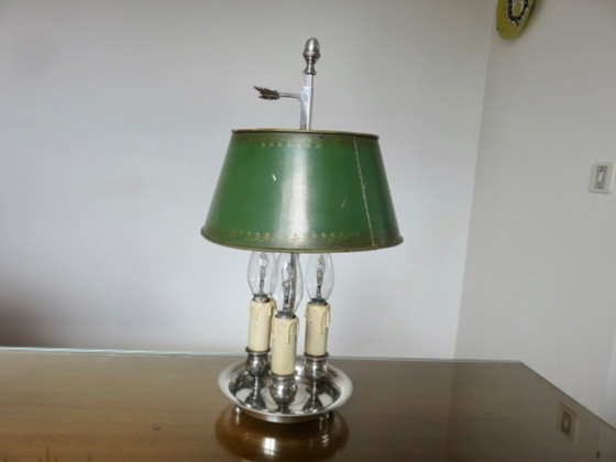 Image 1 of Antique French bouillotte lamp in chromed bronze and lacquered sheet metal, 1930
