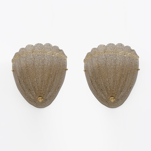 Paire d'appliques à coquille en verre de Murano de style Mid Century Modern