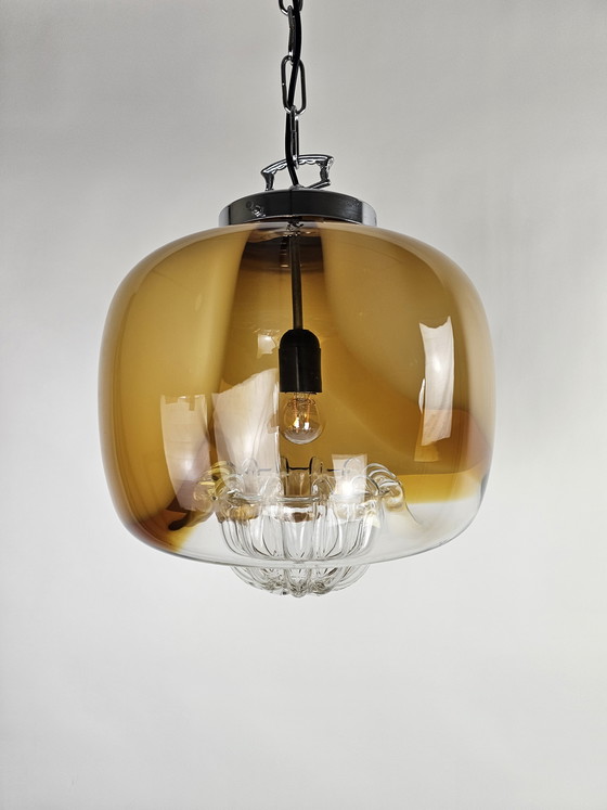Image 1 of Orange transparent glass pendant lamp from Italy
