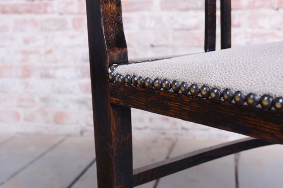 Restored Art Deco Armchair, Oak, Repolished, Reupholstred, Czech, 1920s – Textile, Wood (photo 12 of 15)