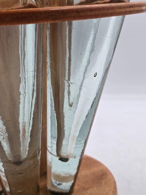 Image 1 of Holzhalter mit 6 konischen, mundgeblasenen Flaschen, Design