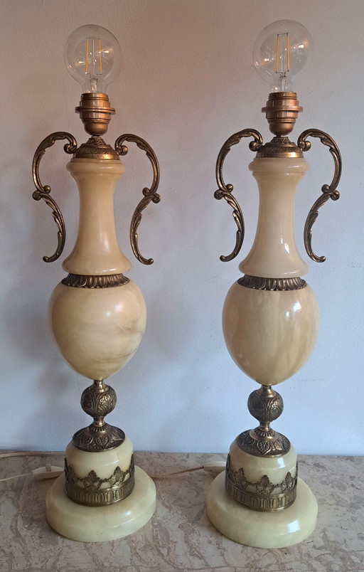 2x lamp base vintage Alabaster Herna