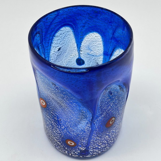 Murano Art Glass Tumbler / Vase – Silver Leaf & Murrines – Hand-blown – Glass & Decanter (photo 8 of 20)