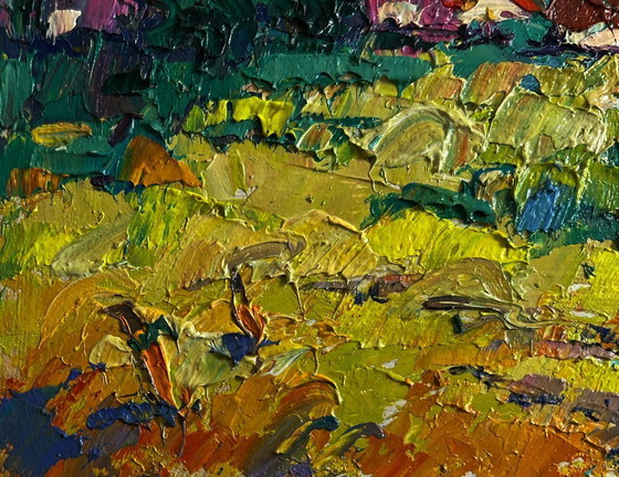 Image 1 of Original Oil Painting Summer Village Landscape After the rain freshness