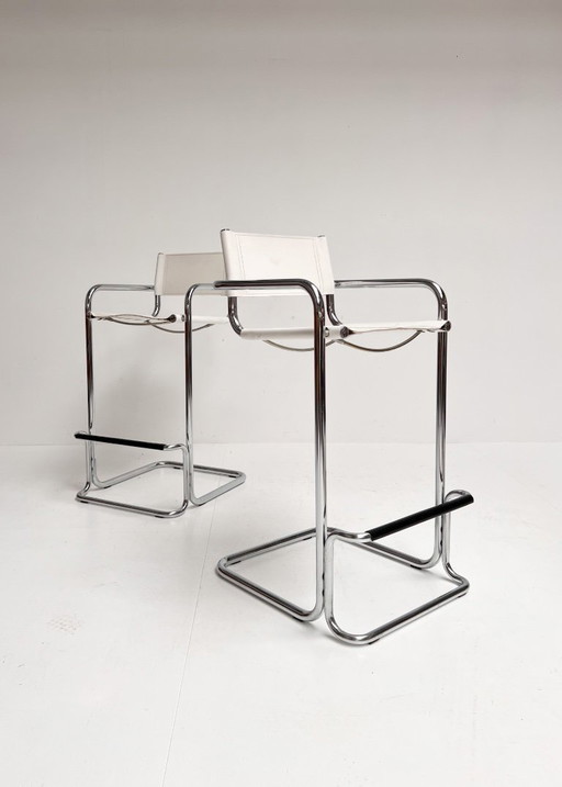 Ensemble de 2 tabourets de bar en cuir attribués à Mart Stam, années 1970