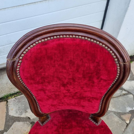 Image 1 of Louis XV chairs, mahogany & red velvet