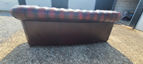 Image 1 of Original Springvale Chesterfield 3 seater sofa in oxblood red
