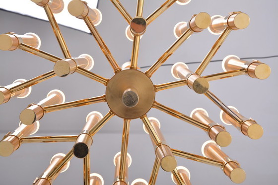 Image 1 of Gold Colored Mid-Century Modern Chandelier by Angelo Brotto for Esperia Italia