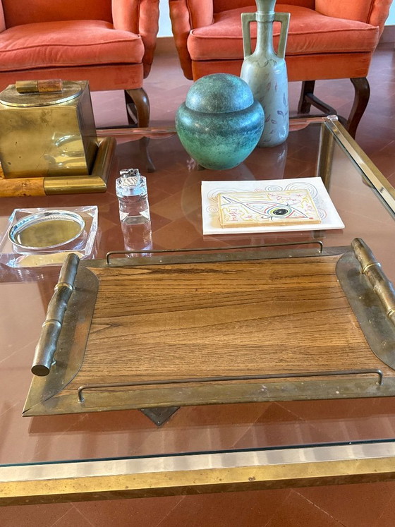Hollywood regency bamboo shaped brass tray, Italy 1970s, Table accessories, Brown, Vintage (photo 11 of 11)