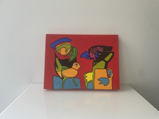 Abstract colorful acrylic painting on canvas | COBRA style | 40 x 30 cm