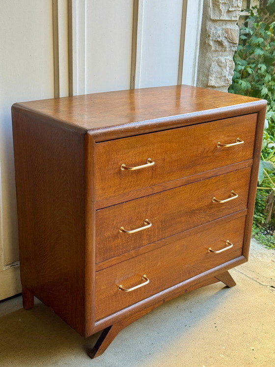 50s/60s Vintage Wooden Dresser with Compass Legs, Chest of drawers, Gold, Mid Century Modern (photo 5 of 17)