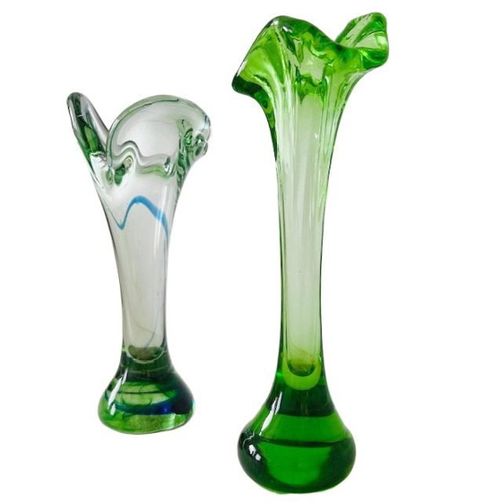 Image 1 of Set di vasi in vetro di Murano verde della metà del secolo scorso 1950
