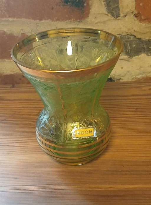 Art Deco Glass Vase from Boom (Belgium) – Green & Gold – vazen