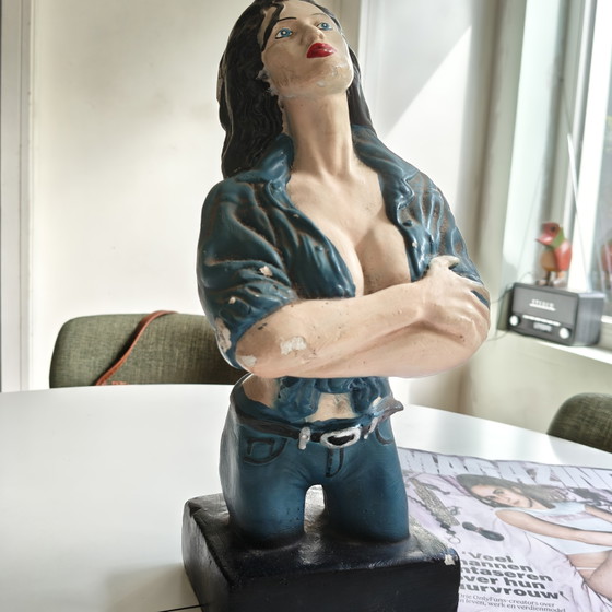Image 1 of Vintage Rockabilly Pin-Up Bust Sculpture – Heavy Hand Painted Figure 33cm