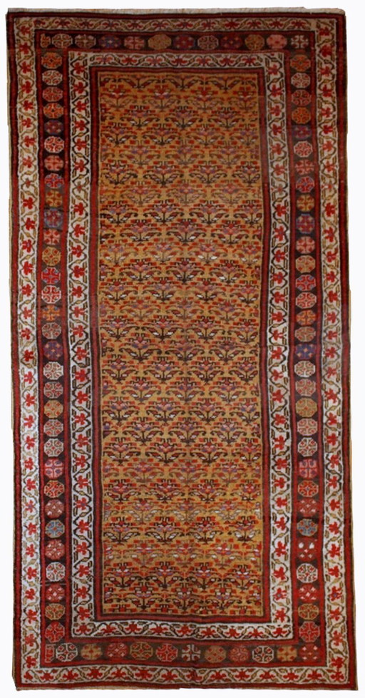 Alfombra persa kurda antigua hecha a mano, 125 cm x 235 cm (4,1' x 7,7'), década de 1880 - 1B414