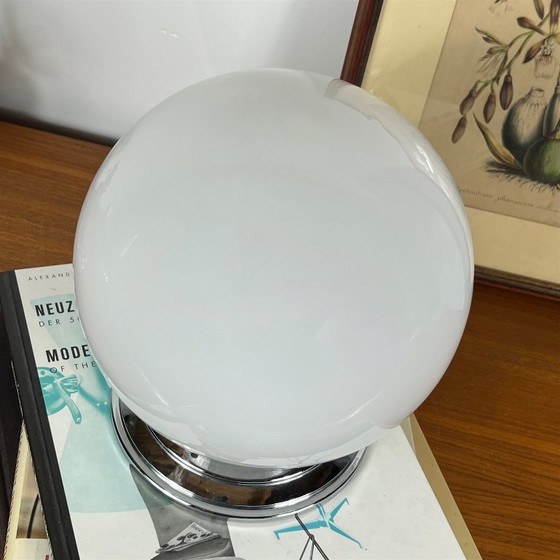 Ceiling light or wall lamp globe in white opaline glass 20 cm chrome metal fixing rose (photo 3 of 9)