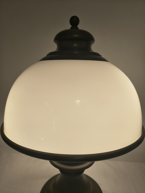 Image 1 of Vintage mushroom tafellamp – opaalglas koepel – messing voet – 55 cm